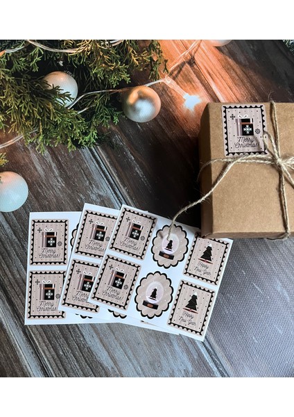 Yılbaşı Temalı Sticker- Mutlu Yıllar Etiket-Paketleme Happy Newyear Sticker Kartpostal Pul Desenset