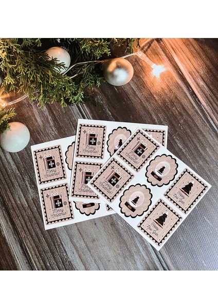 Yılbaşı Temalı Sticker- Mutlu Yıllar Etiket-Paketleme Happy Newyear Sticker Kartpostal Pul Desenset modelleri