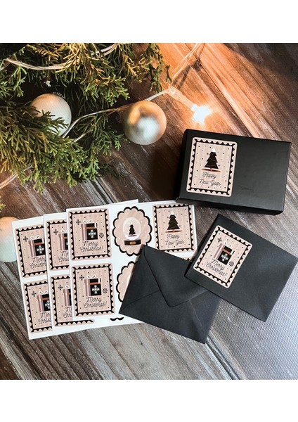 Yılbaşı Temalı Sticker- Mutlu Yıllar Etiket-Paketleme Happy Newyear Sticker Kartpostal Pul Desenset fırsatları