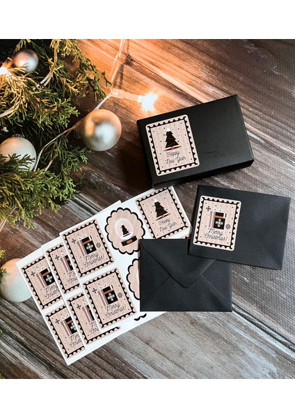 Yılbaşı Temalı Sticker- Mutlu Yıllar Etiket-Paketleme Happy Newyear Sticker Kartpostal Pul Desenset indirimleri