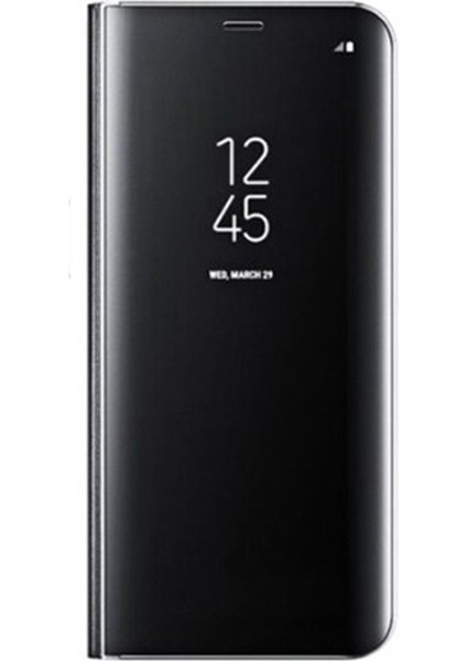 Samsung Galaxy A50 Aynalı Kapak Clear View Flip Cover Mirror Kılıf - Siyah