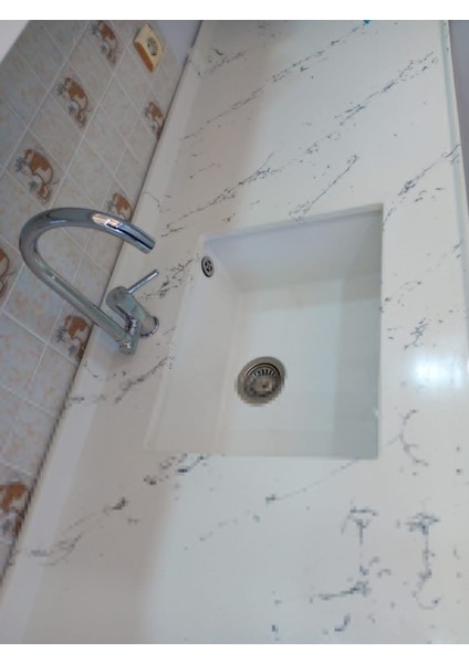 Granit Eviye-Beyaz Renk - 54X44 Tek Gözlü Mutfak Eviyesi