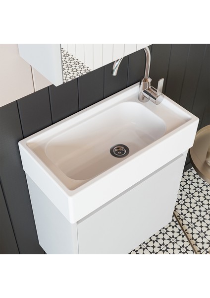 Ayaksız Tek Kapaklı Lavabolu Beyaz 50 cm Banyo Dolabı fiyatları
