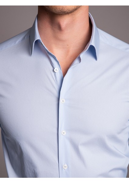 Açık Mavi Erkek Ekstra Slim Fit Poplin Gömlek-DU1999011017A