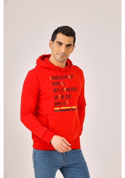 Kırmızı Erkek Regular Fit Kapüşonlu Sweatshirt fiyatları