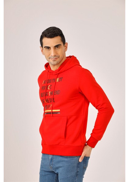 Kırmızı Erkek Regular Fit Kapüşonlu Sweatshirt modelleri