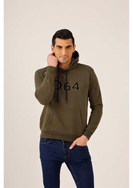 Haki Erkek Regular Fit Kapüşonlu Sweatshirt