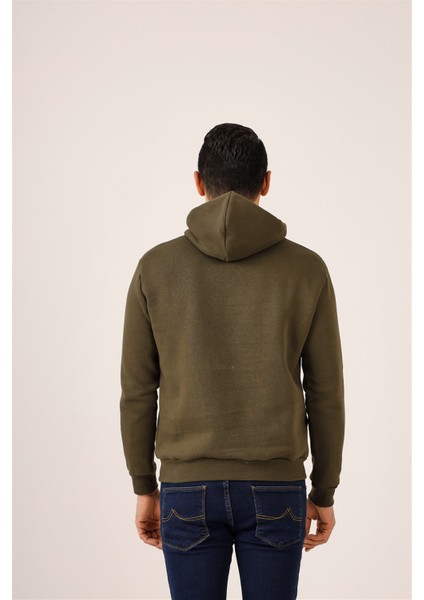 Haki Erkek Regular Fit Kapüşonlu Sweatshirt