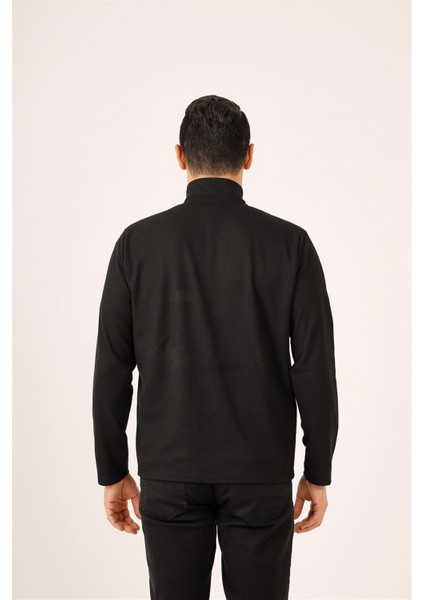 Siyah Erkek Regular Fit Dik Yaka Sweatshirt