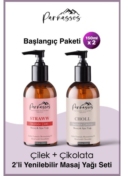 Çilek Özlü ve Çikolata Aromalı Rahatlatıcı Nemlendirici Masaj Yağı 2'li 150ml Set