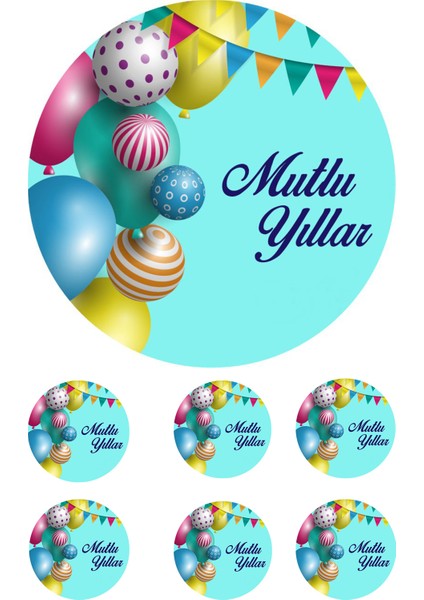 Yenilebilir Pasta Resmi Yılbaşı Modeli 6-8-10 Kişilik 16 cm