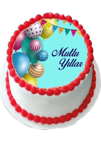 Yenilebilir Pasta Resmi Yılbaşı Modeli 6-8-10 Kişilik 16 cm