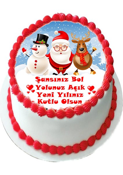Yenilebilir Pasta Resmi Yılbaşı Modeli 6-8-10 Kişilik16 cm