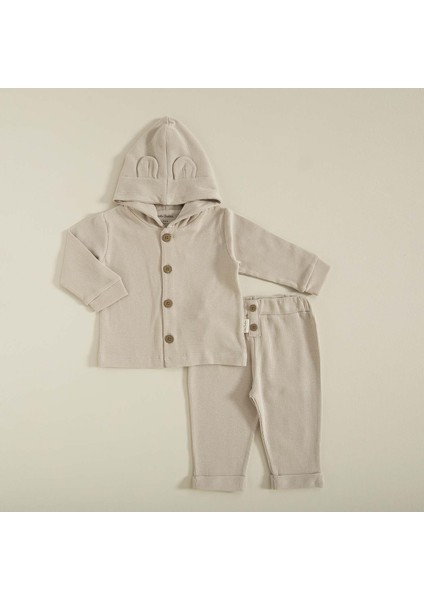 Organic Kapuşonlu Waffle Eşofman Takımı Taş