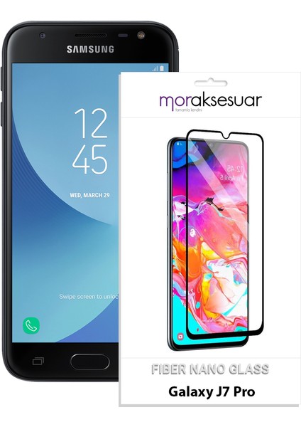 Samsung Galaxy J7 Pro Ekran Koruyucu Kırılmaz Fiber Nano Tam Kaplayan Cam