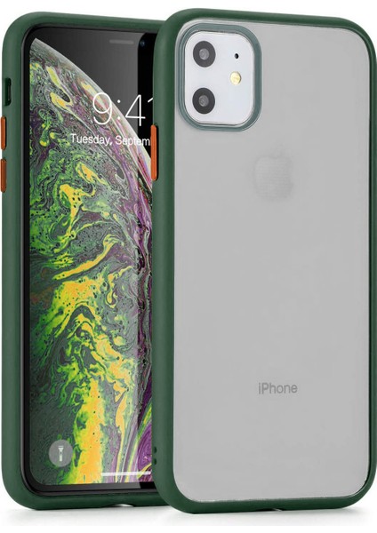 Apple iPhone 11 Kılıf Düğmeleri Renkli Mat Silikon Via Yeşil