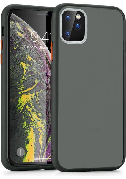 Apple iPhone 11 Pro Kılıf Düğmeleri Renkli Mat Silikon Via Siyah