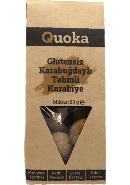 QUOKA Glutensiz Şekersiz Karabuğday Unundan Vegan Tahinli Kurabiye 1 Paket x 80GR