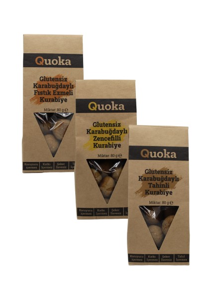 Glutensiz Şekersiz Karabuğday Unundan Tahinli Zencefilli Fıstık Ezmeli Kurabiye 3 Paket x 80GR