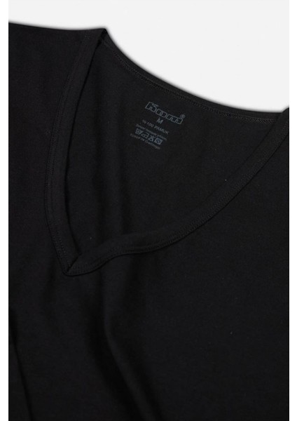2'li Siyah V Yaka Pamuk Erkek Tshirt