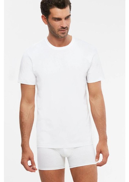 2'li Beyaz Bisiklet Yaka Erkek Tshirt