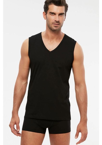 2'li Siyah V Yakalı Pamuk Erkek Atlet
