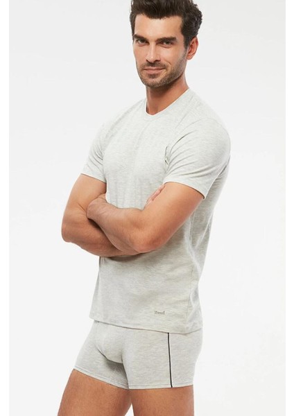 2'li Gri Bisiklet Yaka Basic Erkek Tshirt