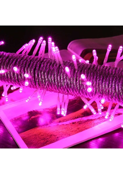 Pembe Yılbaşı Ağacı Işığı 10 Metre Pembe LED Işık 100 LED Lambalı Fişli Noel Işığı Yılbaşı Işığı