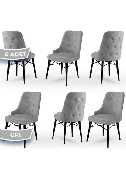 Concept Pare Serisi Babyface Kumaş 6 Adet Sandalye Siyah Gürgen Ayak Gümüş Halkalı