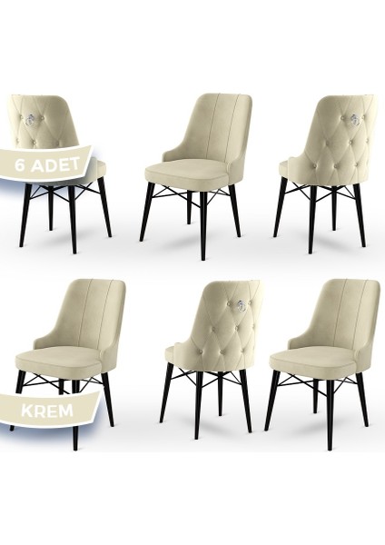 Concept Pare Serisi Babyface Kumaş 6 Adet Sandalye Siyah Gürgen Ayak Gümüş Halkalı