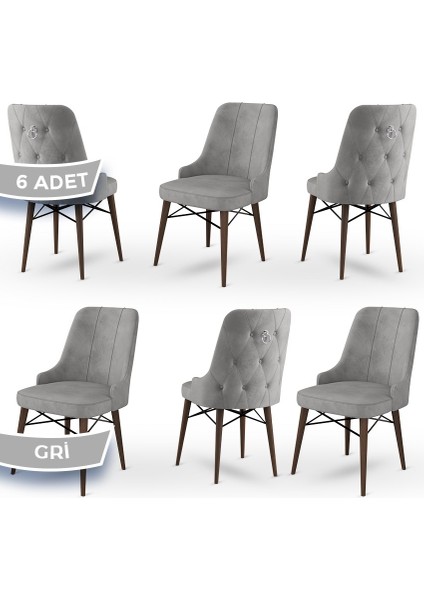 Concept Pare Serisi Babyface Kumaş 6 Adet Sandalye Ceviz Gürgen Ayak Gümüş Halkalı