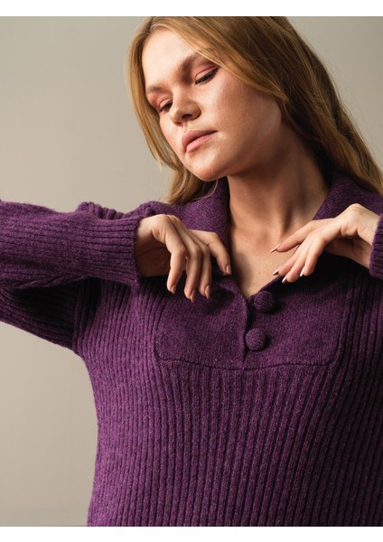 Kadın Mor Regular Fit Triko Mini Elbise fırsatları