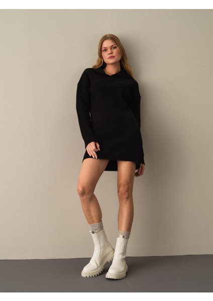 Kadın Siyah Regular Fit Triko Mini Elbise fiyatları