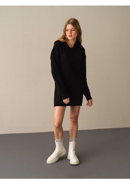Kadın Siyah Regular Fit Triko Mini Elbise indirimleri