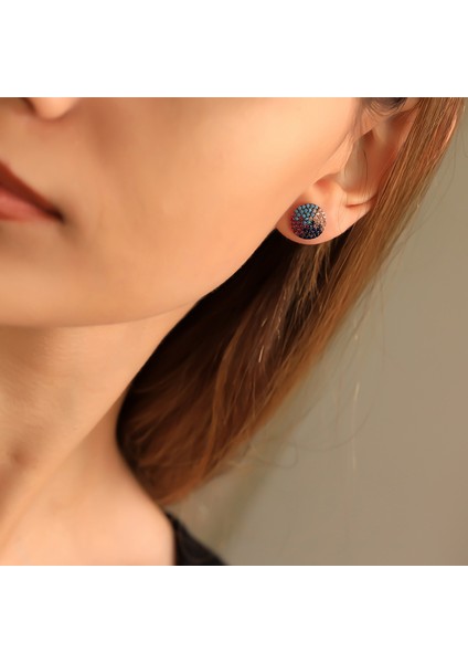 925 Ayar Gümüş Mix Taşlı Elips Küpe