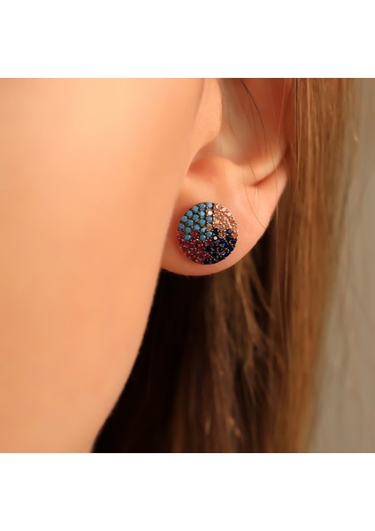 925 Ayar Gümüş Mix Taşlı Elips Küpe fiyatları