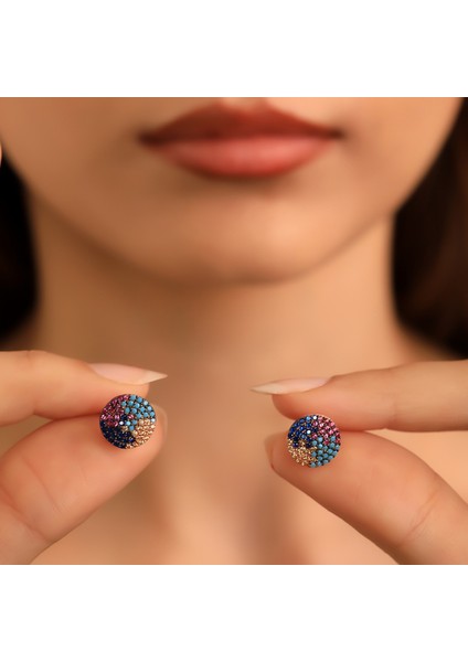 925 Ayar Gümüş Mix Taşlı Elips Küpe modelleri