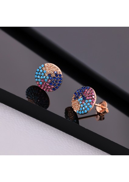 925 Ayar Gümüş Mix Taşlı Elips Küpe indirimleri