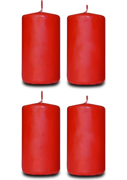 Lecarbee Candles 4'lü Silindir Mum - Kırmızı