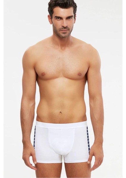 Beyaz Pamuklu Parçalı Erkek Boxer