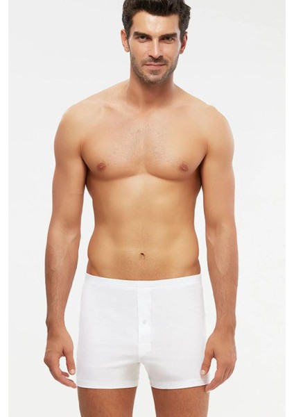 2'li Beyaz Pamuklu Erkek Boxer