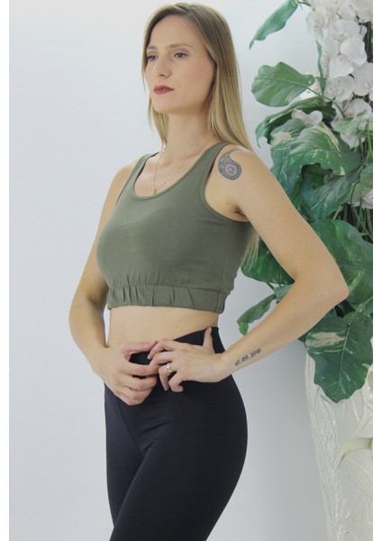 Kadın Beli Lastikli Crop Haki L fiyatları