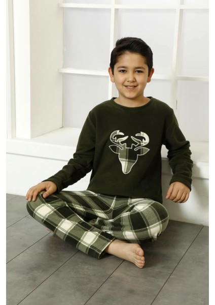 Kışlık Baba Oğul Polar Pijama Takımı -Geyikli Yılbaşı Aile Pijaması- Tek Adet modelleri