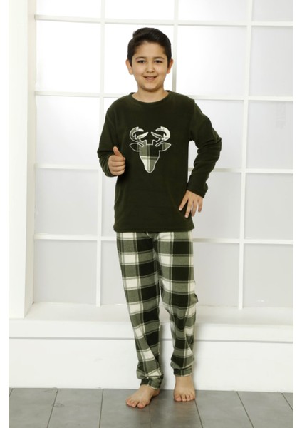 Kışlık Baba Oğul Polar Pijama Takımı -Geyikli Yılbaşı Aile Pijaması- Tek Adet fırsatları