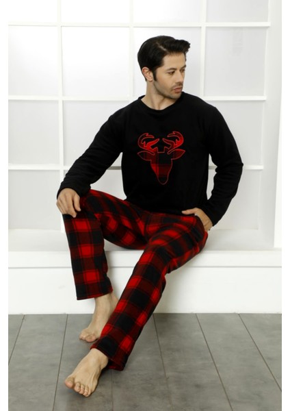 Kışlık Baba Oğul Polar Pijama Takımı -Geyikli Yılbaşı Aile Pijaması- Tek Adet fiyatları