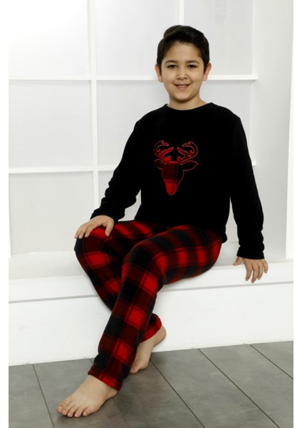 Kışlık Baba Oğul Polar Pijama Takımı -Geyikli Yılbaşı Aile Pijaması- Tek Adet fırsatları