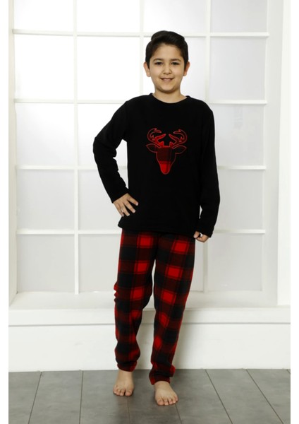 Kışlık Baba Oğul Polar Pijama Takımı -Geyikli Yılbaşı Aile Pijaması- Tek Adet indirimleri