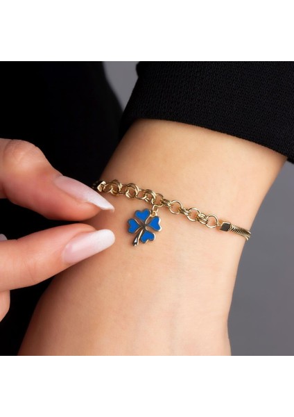 Altın Mineli Ezme Zincir Yonca Bileklik