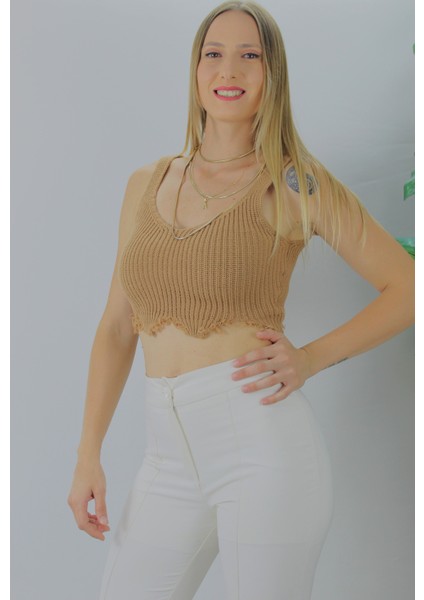 Kadın Örme Kolsuz Bayan Triko Vizon Standart modelleri