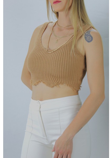 Kadın Örme Kolsuz Bayan Triko Vizon Standart fırsatları